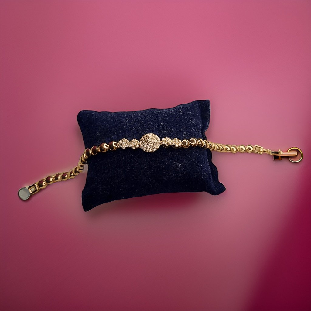 Embrace tradition with our Rakhi Look New Bracelet. This modern take on the traditional rakhi features a stylish design that symbolizes the bond of love and protection. The adjustable length ensures a comfortable fit, making it suitable for all wrist sizes.