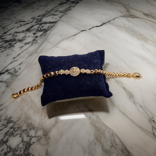 Embrace tradition with our Rakhi Look New Bracelet. This modern take on the traditional rakhi features a stylish design that symbolizes the bond of love and protection. The adjustable length ensures a comfortable fit, making it suitable for all wrist sizes.